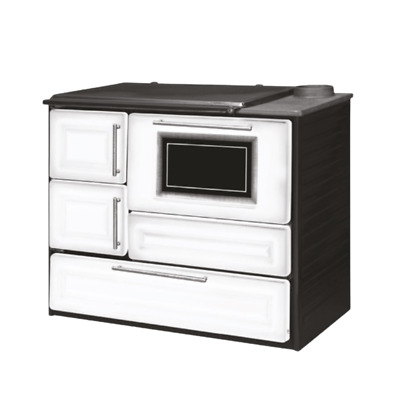 Cucina A Legna In Acciaio Con Forno E Cassetto Portalegna K-Line Basic Bianco E Nero